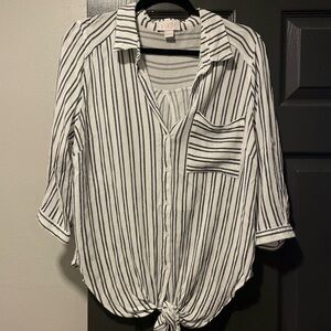 Black and White Striped Women's Top